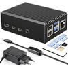 Miuzei Case per Raspberry pi 4 in alluminio, alimentatore di rete USB-C da 5 V 3 A, Custodia per Raspberry Pi 4 modello B con dissipatore di calore passivo, Compatibile con Raspberry Pi 4B 8GB/4GB/2GB