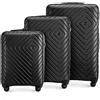 WITTCHEN set di 3 valigie trolley bagaglio a mano valigia set di valigie a rotelle in ABS con 4 ruote spinner chiusura a combinazione maniglia telescopica Cube Line Nero
