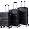 Merax Set di valigie rigide da viaggio, trolley con serratura TSA e ruota universale, espandibile, con manico telescopico, Nero, Set da 3 pz, Valigetta rigida