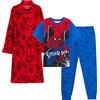 Marvel Set di vestaglia e pigiama per ragazzi Spiderman per bambini abbinati 3 pezzi da notte accappatoio + Pjs per ragazzi Pjs, Rosso, 5-6 Anni