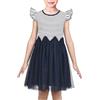 Sunny Fashion Vestito Bambina Blu A Strisce Girocollo Corto Manica con Volant Tulle Casuale Cotone 5 Anni