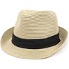 Zylioo Cappello Trilby di paglia oversize XXL,Cappelli Fedora a tesa corta grandi e alti,Cappelli cubani estivi arrotolabili, Tesa corta-beige, XXL/3XL