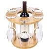 rukauf - Porta bicchieri da vino in legno di bambù, design moderno, per fino a 6 bicchieri da vino e 1 bottiglia