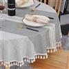 SUCHDECO Tovaglia Antimacchia Rotonda 120 cm in Cotone Lino Lavabile Antipolvere con Nappe, Ricami a Righe per Cucina, Sala da Pranzo, Feste, Tavolino, Grigio