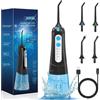 SURFOU Idropulsore Dentale Portatile 4 Modalità 4 Ugelli, 300 ml IPX7 Impermeabile USB Ricaricabile per Viaggi e uso Domestico