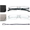 Hubeye 2 Paia Occhiali da lettura Ultraleggeri Montatura Trasparente Anti luce blu con Custodia in Pelle per Uomo e Donna 1.50