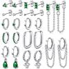 LOLIAS 12 Pairs Smeraldo Set Orecchini Oro Acciaio Chirurgico Orecchini Placcati Oro Donna Catena Ciondolo gli Orecchini Cerchio Oro Verde Piccolo Zircone Piercing Orecchio