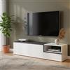 Dmora - Mobile porta TV Lapo, Credenza bassa da soggiorno a 2 ante, Base porta televisione, 100% Made in Italy, cm 160x40h46, Bianco lucido e Ardesia