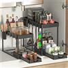 SKYSER organizer sottolavello cucina a 2 Livelli, con 4 Ganci, 8 tappetini Antiscivolo e 1 Tazza appesa organizzatore portadetersivi sotto lavello da cucina (2 confezioni, Nero)