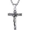 U7 Crocifisso Collana Uomo Croce Con Gesù Cristo Vintage Collana Uomo Acciaio Ciondolo Crocifisso Amuleto Religioso con Catena Regolabile 55+5 cm Regalo Cristiano Catolico