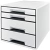 Leitz WOW Cube Cassettiera a 4 Cassetti, Organizer per Riporre Documenti, Cataloghi e Riviste in Formato A4, Adatta per Casa e Ufficio, Bianco e Nero, 52521001