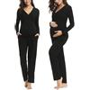 Irdcomps Pigiama Premaman Donna Cotone Pigiama Set Due Pezzi Premaman Lunga Set Pigiama da Allattamento Abbigliamento Premaman per Allattamento Casa Incinte Parto Ospedale Grigio M