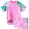 ZNYUNE Costume da bagno con stampa a 2 pezzi, top a maniche corte + pantaloncini da bambino, protezione UV UPF50+, Fiamma rosa, 3-4 Anni