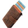 Fa.Volmer® - Porta carte pop-up in vera pelle, con/senza scomparto portamonete, unisex, max. 11 carte, protezione RFID, portafoglio VO24/31, marrone, m, Minimalista