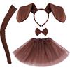 MIVAIUN 4 Pezzi Set Costumi Cucciolo Cane Include Tutù di Animali Gonna Costume Orecchie Fascia Papillon Coda per Bambini Piccoli Halloween Travestimento Accessori per Costumi (Marrone)