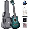 Winzz Ukulele Concerto, 23 Pollici, Kit per Principianti Adulti e Bambini 5+ Anni, Unico Blu-verde, Legno con 8 Accessori, Inclusi Accordatore, Custodia, Tracolla, Corde