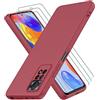 Oureidoo Cover per Xiaomi Redmi Note 11 PRO 4G / 5G / Redmi Note 11E PRO 5G con 3 Pezzi Vetro Temperato, Custodia in Morbida Silicone, Sottile e Antiurto con Rivestimento in Microfibra AntiGraffio, Vino Rosso