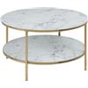 AC Design Furniture Antje Tavolo da Caffè Rotondo con 1 Ripiano in Vetro con Aspetto di Marmo Bianco con Gambe Metallo di Colore Oro, L: 80 x P: 80 x A: 45 cm, 1 pezzo
