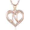 INFUSEU Collana con Nome, Doppio Cuore Oro Rosa N Lettera Gioielli Ciondolo Alfabeto Cubic Zirconia CZ Regali Romantici Per Le Donne Fidanzate Ragazze