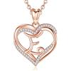 INFUSEU Collana Lettera per Donna, Oro Rosa Iniziale E Ciondolo Cuore Cubic Zirconia CZ Gioielli per Signora Moglie Madre Fidanzata Regali Romantici, Catena da 20 Pollici