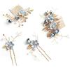 WnlahuWA 4 Pezzi Fermagli a Pettine da Sposa, Pettine per Capelli da Sposa, Perle Fiore Strass Accessori per Capelli, per Capelli, per Spose, Damigelle o Damigelle, Semplici e Generose(Azzurro)