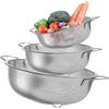 Royouzi 3Pcs Scolapasta da Cucina, Microforato in Acciaio Inox con Manico, Scolapasta per Pasta, Frutta, Verdura, Lavabile in Lavastoviglie (16/22/28cm)