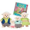 Li'l Woodzeez Famiglia di pecore Snipadoodles, 4 personaggi con libro | Set da 5 con 4 personaggi di pecora snodabili, abiti intercambiabili e 1 libro di storie per gioco di fantasia, 3+ anni