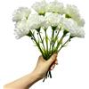 Rikyo Bouquet da 28 cm, 10 garofani a stelo, per esterni, resistente ai raggi UV, non sbiadisce, mini petali di seta di garofano, piante finte per foto, decorazioni per casa, feste e matrimoni (bianco)