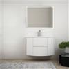 Mobile bagno sospeso 90 cm curvo Minori verde con lavabo e specchio