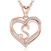INFUSEU Collana Iniziale Cuore da Donna, Ciondolo Lettera S in Oro Rosa, Gioielli Cubic Zirconia CZ per Regali per Fidanzata, Moglie, Mamma, Catena da 20 Pollici