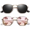 Sunier Occhiali da Sole da Donna Polarizzati Quadrati Alla Moda Montatura Esagonale Ultraleggera in Metallo con Paralumi di Protezione UV400