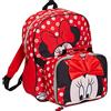 Disney Zaino Minnie Mouse con borsa per il pranzo per ragazze borsa per la scuola 2 pezzi coordinato set pranzo isolante, Rosso, Taglia unica