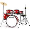 TIGER JDS14-RD - Batteria per ragazzi 5 pezzi, con rullante, tom, basso, pedale, Hi-Hat, piatti crash, bacchette e sgabello - colore rosso