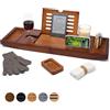 Temple Spring Vassoio da bagno estensibile per vasca da bagno con candele, bicchieri da vino, libri, supporti per iPad e telefono,vassoio da bagno regolabile in bambù sopra gli accessori vasca-Marrone