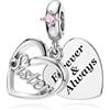 DALARAN Sorella Charm Ciondoli a forma di cuore in argento sterling per Pandora Pink Zirkonia