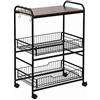 HOMCOM Carrello da Cucina Portavivande Stile Industriale con 4 Ruote, 2 Cestini e 4 Ganci, 60x38x85.5cm, Marrone Nero