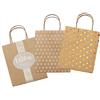 folia 21223/3 - Sacchetti di carta kraft marrone, sacchetti regalo con stampa a caldo, 12 pezzi, circa 12 x 5,5 x 15 cm, assortiti in 3 fantasie, per fai da te, decorazioni e regali