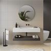 DEGHI Top lavabo bianco opaco 120 cm con piano da appoggio rovere grigio e specchio - Medina