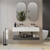 DEGHI Top doppio lavabo bianco opaco 120 cm con piano da appoggio rovere grigio e specchi - Medina