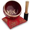 Ajuny Ciotola Tibetana Buddista - Stella a Tre Lune - Suono di Meditazione Campana OM Rossa - Diametro 4 Pollici per Accessori per Rilassamento e Meditazione - Bastone e Cuscino Inclusi