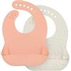 LÄSSIG Set di bavaglini in silicone per bambini (2 pezzi) con vaschetta di raccolta lavabile in lavastoviglie, arancione/beige