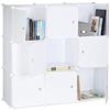 Relaxdays 10021955_49 Armadietto con Ante, Divisorio Casa in plastica, 9 Scomparti, 95 x 95 x 32 cm, Bianco