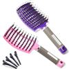 Lictin Spazzola per Capelli Curva con setole di Cinghiale - 2 Pezzi con 4 Clip per Capelli,Adatta Styling a Capelli Lunghi, Fini, Ricci o Lisci, Crespi, Mossi(Rosa e Viola)