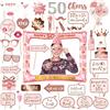 AIYONG Photo Booth oro rosa Compleanno Accessori Carta Foto Frame Cornice Baffi Occhiali Cappelli Puntelli Fotografia Decorazione per Festa Compleanno Gadget 50 Anni Fai da Te