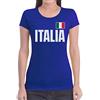 Shirtgeil Italia Bandiera Calcio Nazionale Italiana Azzurri Maglietta da Donna Slim Fit Medium Blu