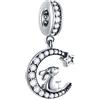 GLOWDAS Coniglio Charm sulla Luna Crescente Ciondolo, fit Pandora Bracciale giorno di Pasqua, 925 Argento Sterling Ciondolo Rabbit con Perline Scintillanti CZ Animale, Regalo per Nipote/Natale/Cugino
