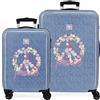 Roll Road Peace Set Valigia Blu 55/68 cm Rigido ABS Chiusura laterale a combinazione 70L 6 kg 4 Ruote bagaglio a mano