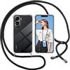ISOI Cover con Cordino per Honor 90 Lite, Custodia Trasparente con Collana Tracolla Laccio Collo Ultra Sottile Morbido TPU Silicone Antiurto AntiGraffio Antiscivolo Case, Nero
