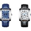 JewelryWe Orologio da uomo con calendario retrò e cinturino in pelle, al quarzo, analogico, con numeri romani rettangolari, colore: nero, blu, marrone