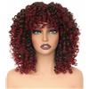 PORSMEER Parrucca afro riccia vinaccia naturale capelli sintetici con frangia per donne lunghezza spalle ricci Kinky Bob Wig Volume per donne nere,14 pollici